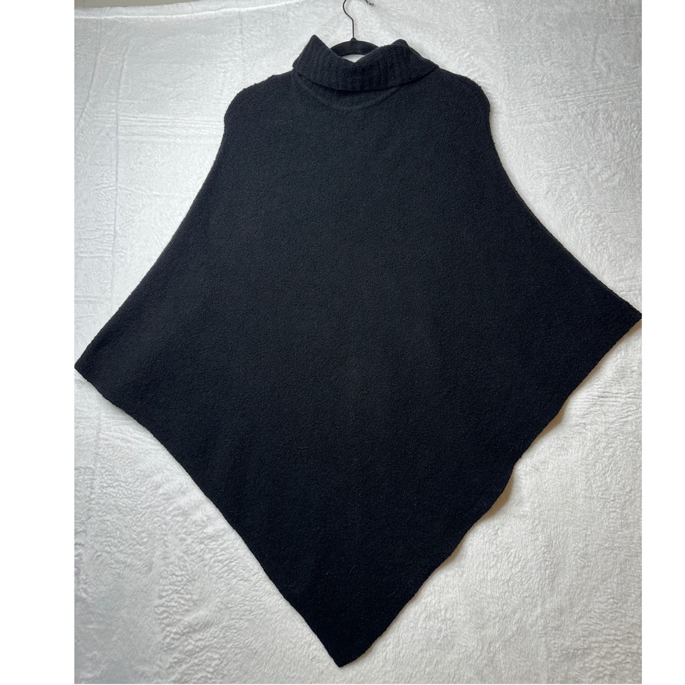 J. Jill Poncho Women One Size Black Turtleneck Cotton Wool Blend 0665
